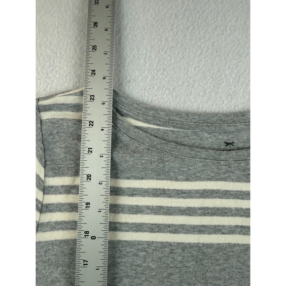 Talbots Womens Gray Cream Stripe Boat Neck Long Sleeve Cotton Tunic Top M - Picture 6 of 7